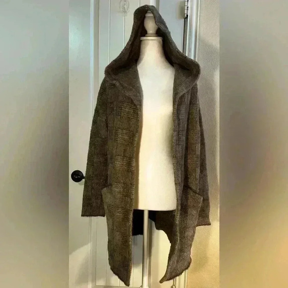 Cyrus brown hooded open front cardigan for women - Picture 1 of 5